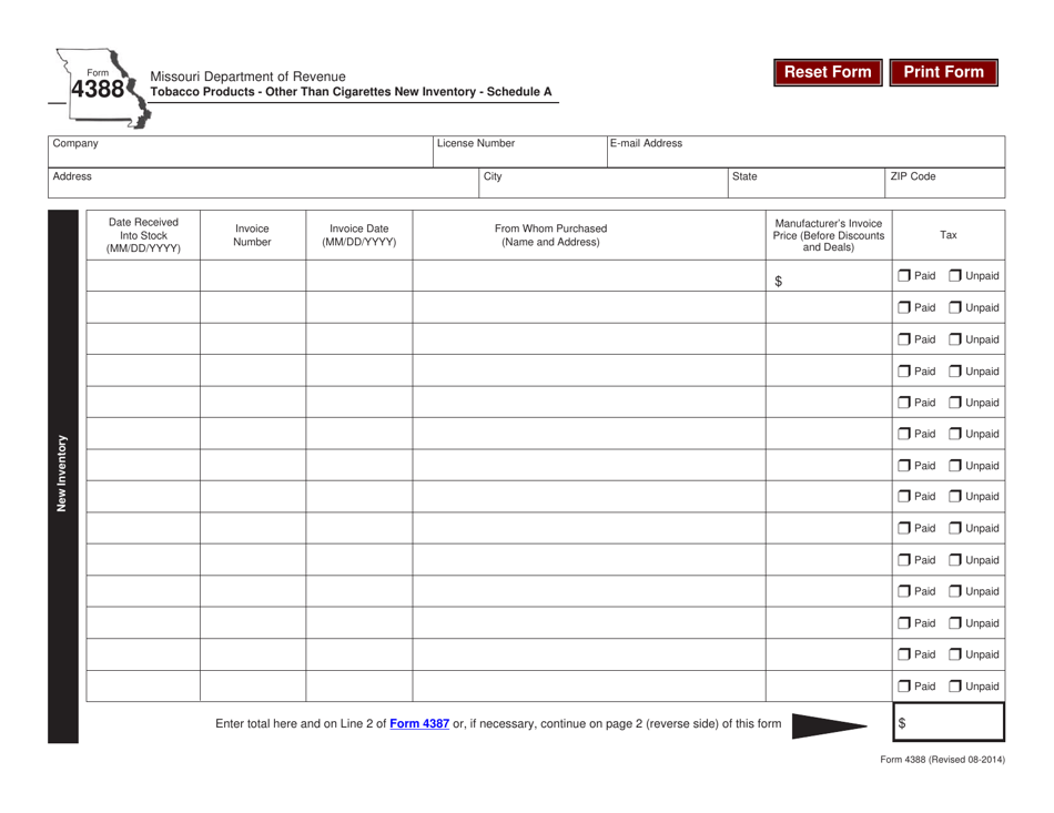 Form 4388 Schedule A Tobacco Products Other Than Cigarettes New Inventory - Missouri, Page 1