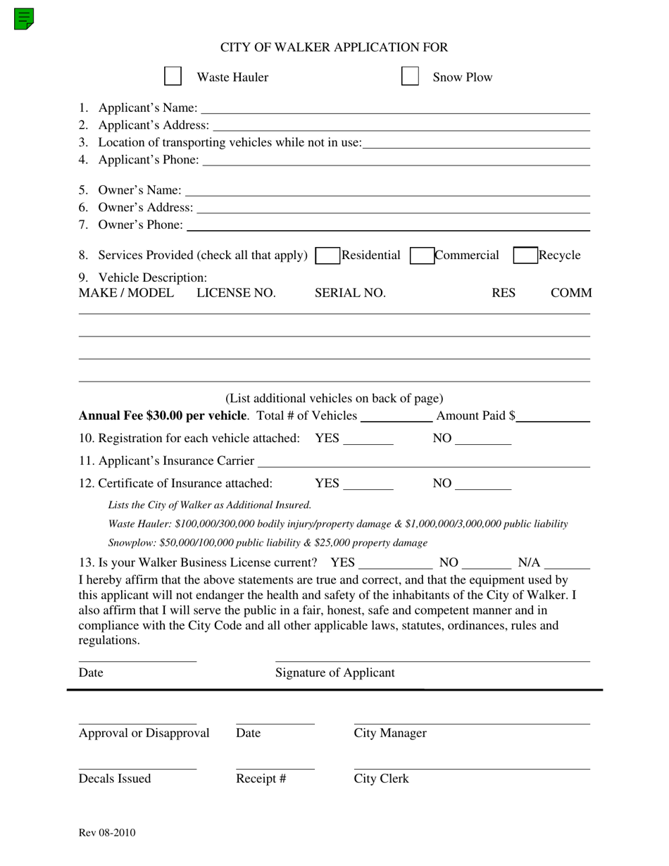 Waste Hauler / Snow Plow Application - City of Walker, Michigan, Page 1
