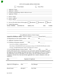 Document preview: Waste Hauler/Snow Plow Application - City of Walker, Michigan