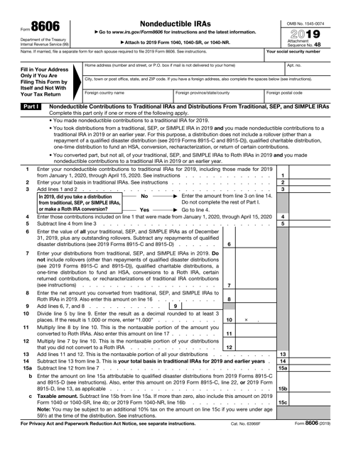 IRS Form 8606 2019 Printable Pdf