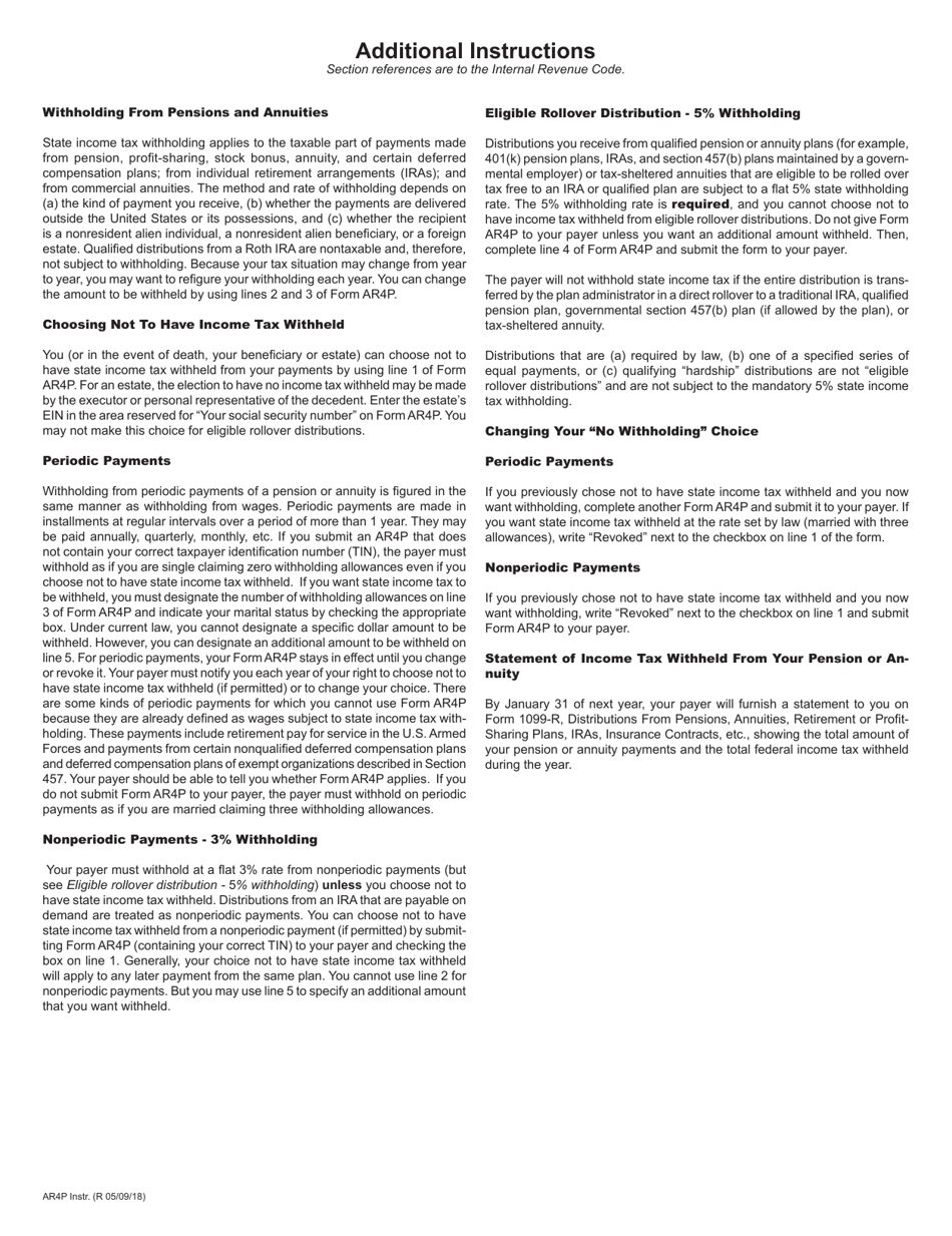 Form AR4P Employees Withholding Certificate for Pensions and Annuity Payments - Arkansas, Page 2