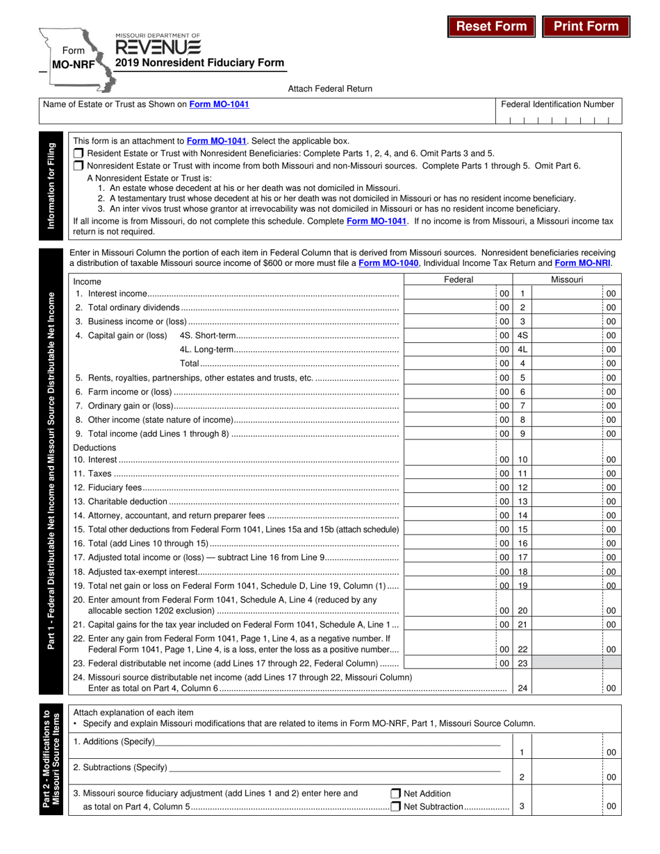 Form MO-NRF Download Fillable PDF or Fill Online Nonresident Fiduciary ...