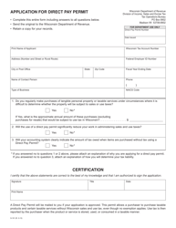 Form S-101 Application for Direct Pay Permit - Wisconsin
