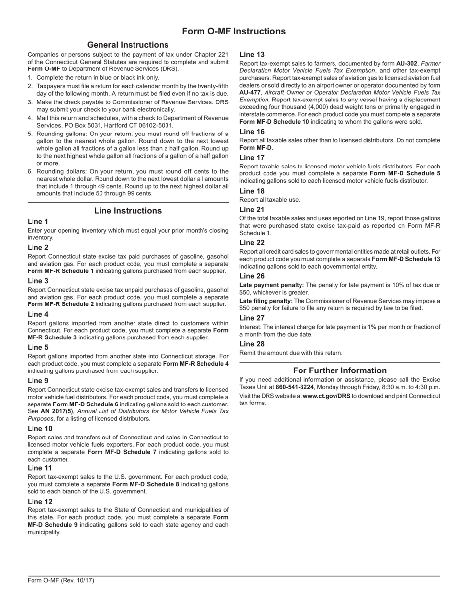 Form O-MF Motor Vehicle Fuels Tax Return - Connecticut, Page 3