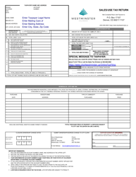 Document preview: Sales Use Tax Return - City of Westminster, Colorado