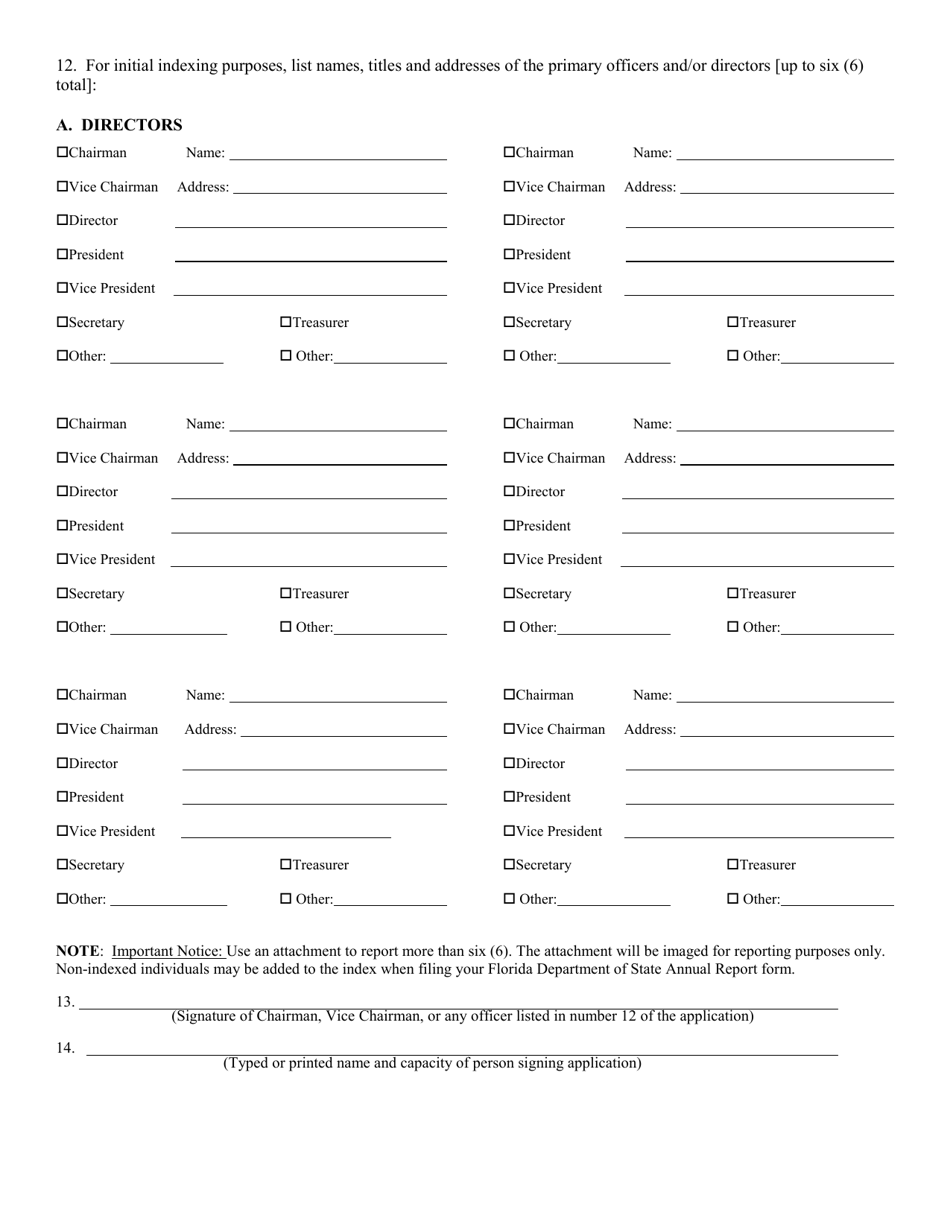 Form CR2E021 Application by Foreign Not for Profit Corporation for Authorization to Conduct Its Affairs in Florida - Florida, Page 4