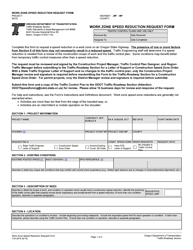 Document preview: Form 734-2874 Work Zone Speed Reduction Request Form - Oregon