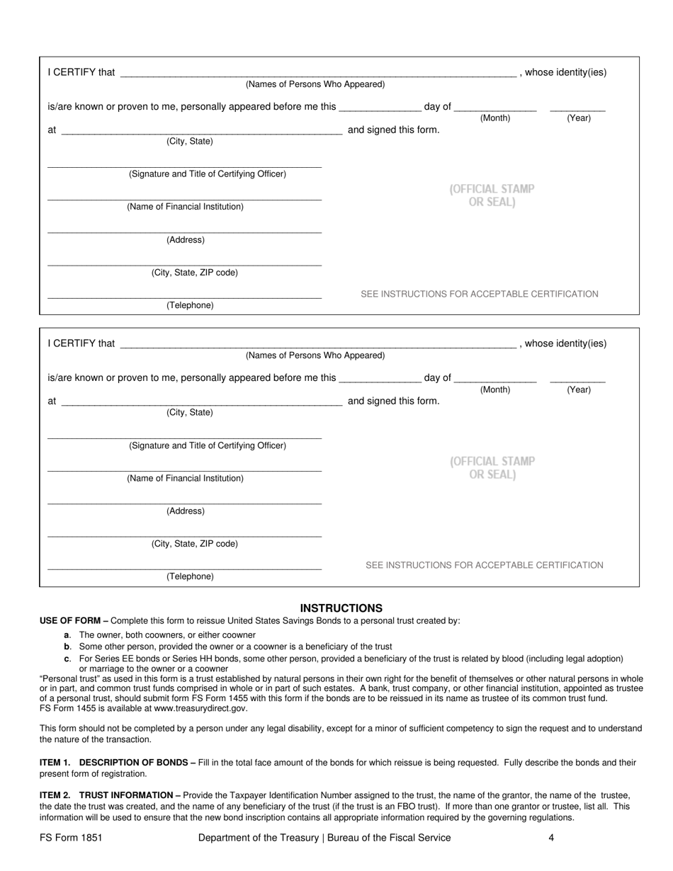 FS Form 1581 Request to Reissue United States Savings Bonds to a Personal Trust, Page 4