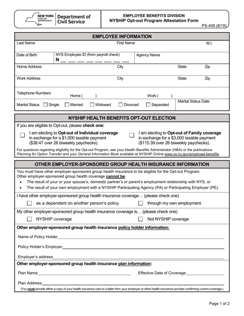 Form PS-409 Nyship Opt-Out Program Attestation Form - New York