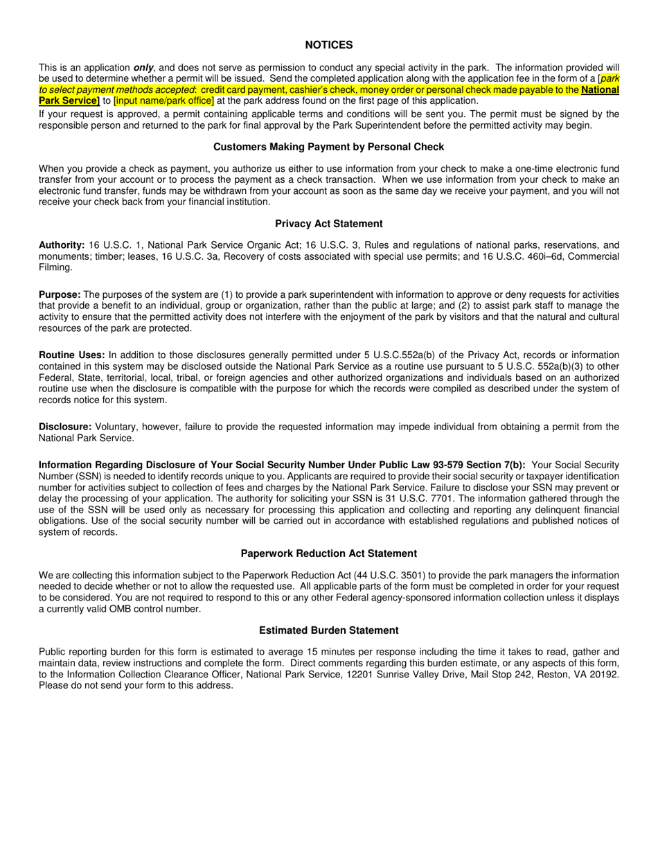 NPS Form 10-931 Application for Special Use Permit Commercial Filming / Still Photography (Short Form), Page 4