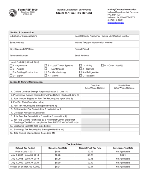 Form REF-1000 (State Form 50854)  Printable Pdf