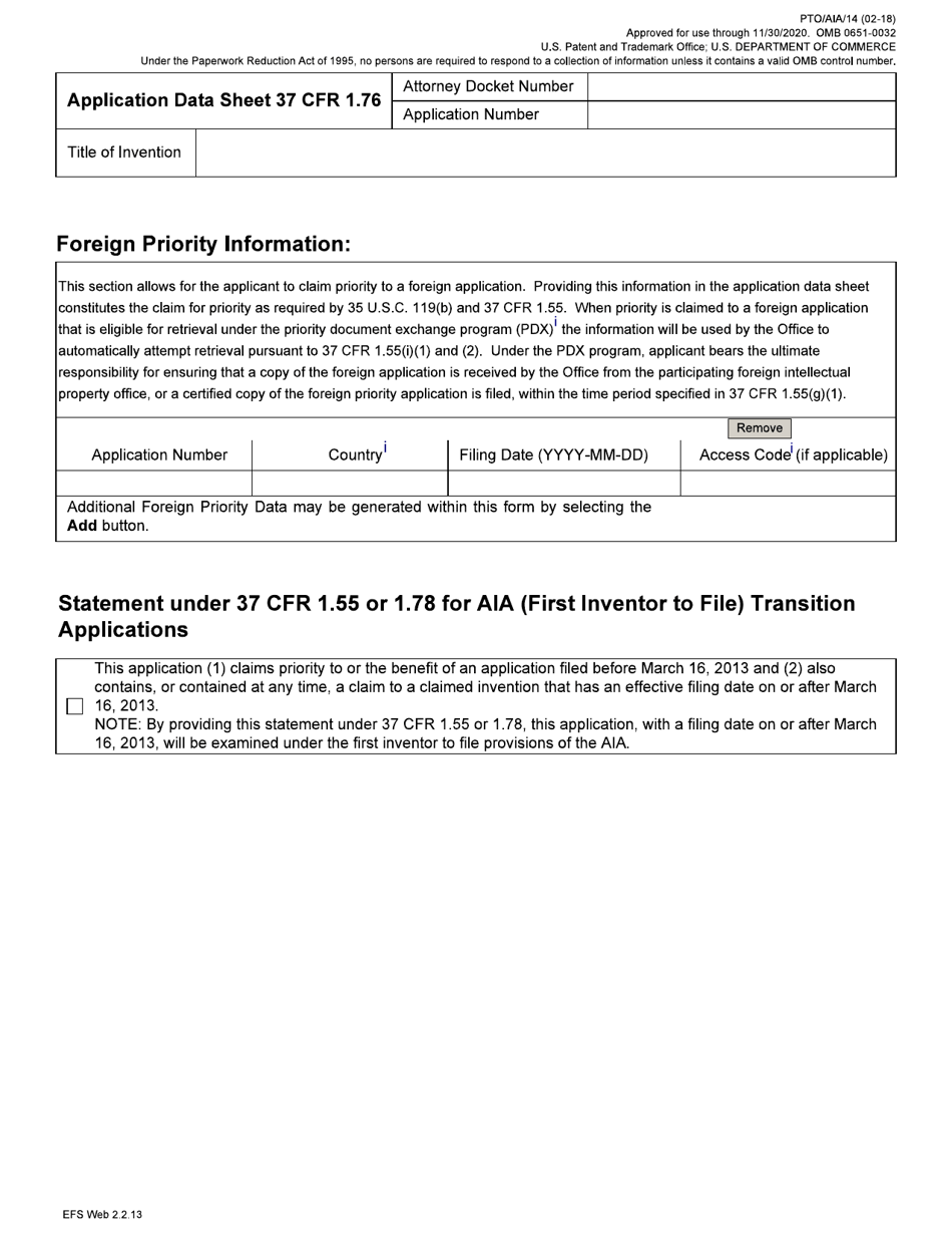 Form PTO / AIA / 14 Application Data Sheet 37 Cfr 1.76, Page 3