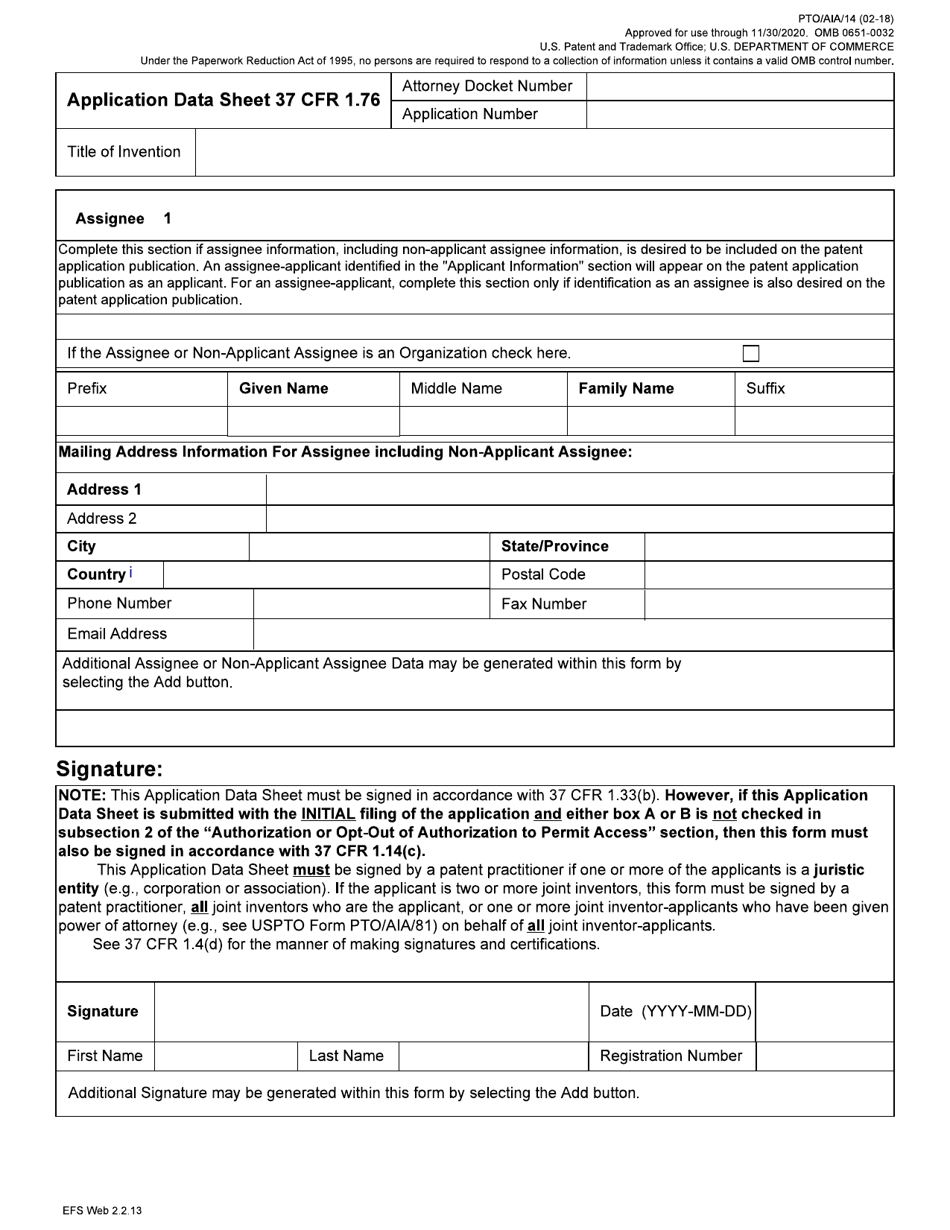 Form PTO / AIA / 14 Application Data Sheet 37 Cfr 1.76, Page 6