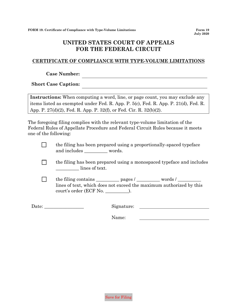 Form 19 Certificate of Compliance With Type-Volume Limitations, Page 1