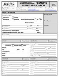 Document preview: Mechanical / Plumbing Permit Application - City of Auburn, Washington