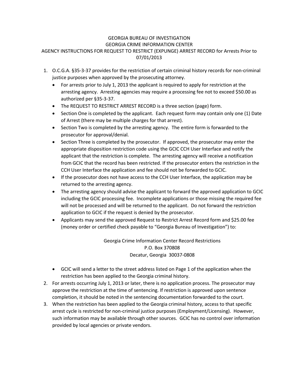 Request to Restrict Arrest Record - Georgia (United States), Page 1