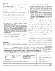 Form 4 Application for Extension of Time to File Michigan Tax Returns - Michigan