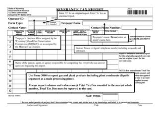 Form 3000 &quot;Severance Tax Report&quot; - Wyoming