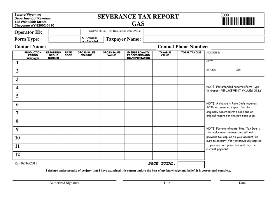 Form 3000 Severance Tax Report - Wyoming, Page 6
