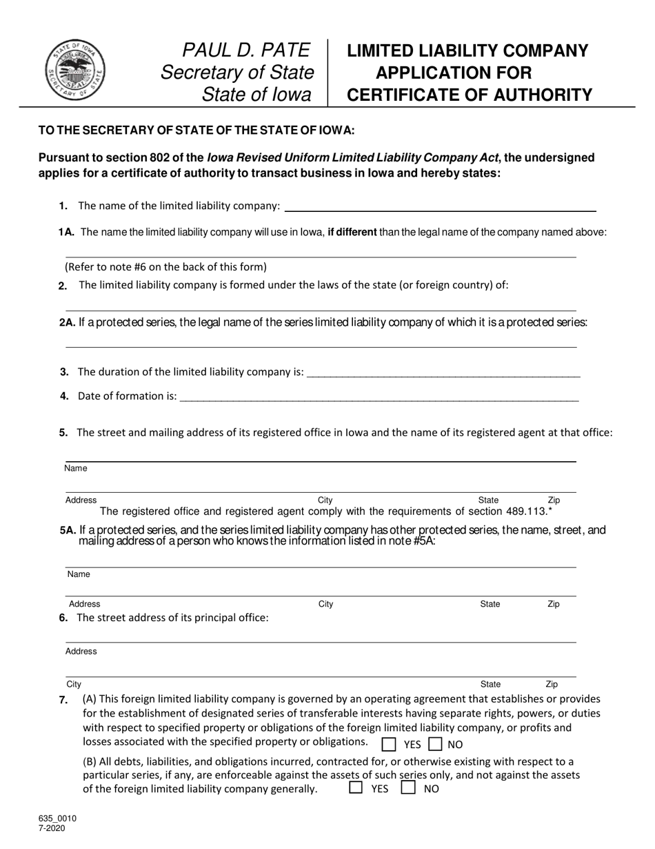 Iowa Certificate Of Organization Template