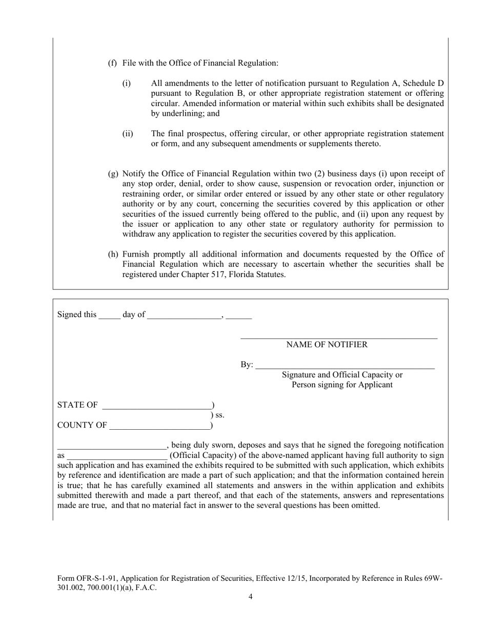 Form OFR-S-1-91 Application for Registration of Securities Section 517.081, Florida Statutes - Florida, Page 4