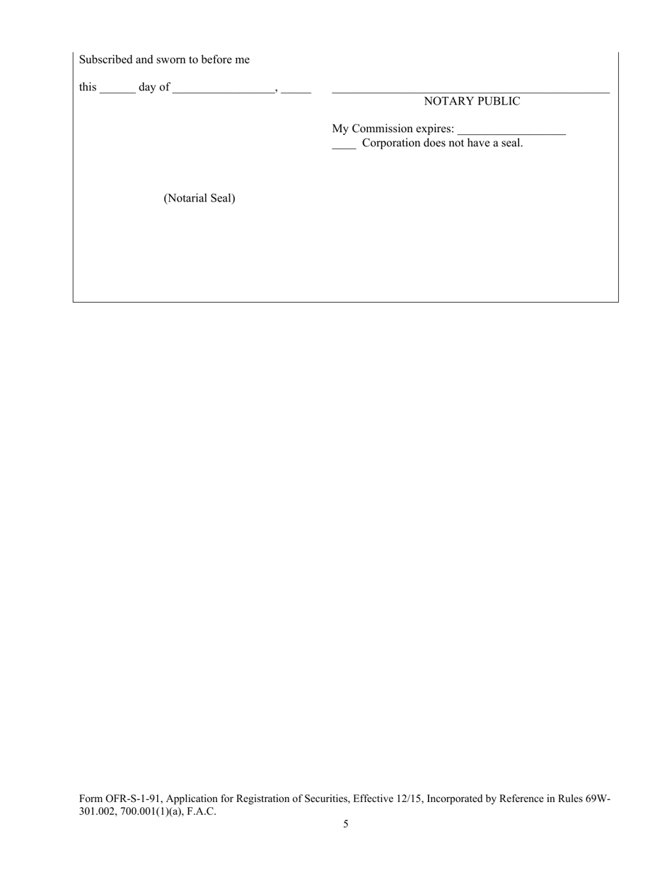 Form OFR-S-1-91 Application for Registration of Securities Section 517.081, Florida Statutes - Florida, Page 5