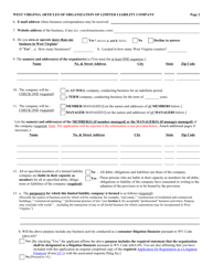 Form LLD-1 Articles of Organization of Limited Liability Company - West Virginia, Page 2