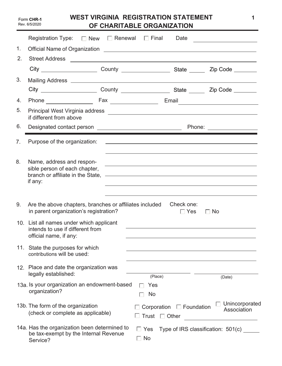 Form CHR-1 Registration Statement of Charitable Organizations - West Virginia, Page 2
