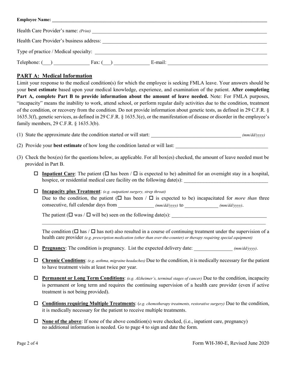 Form WH380E Download Fillable PDF or Fill Online Fmla Certification