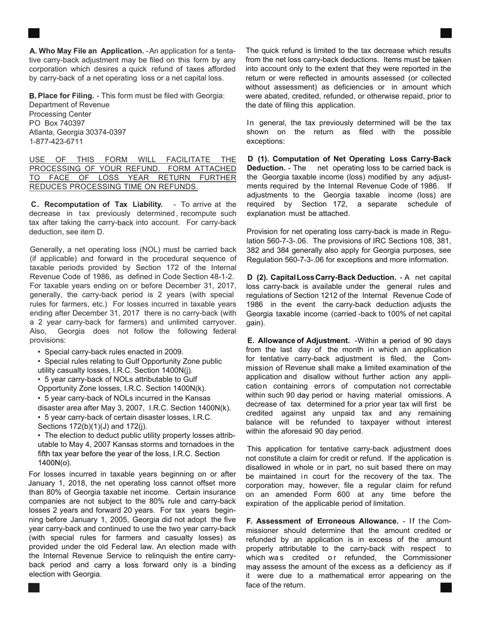 Form IT552 Corporation Application for Tentative Carry-Back Adjustment Under Section 48-7-2 1 of the Georgia Public Revenue Code - Georgia (United States), Page 3