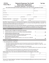 Document preview: Form TEL-1 Telework Expenses Tax Credit Reservation Application - Virginia
