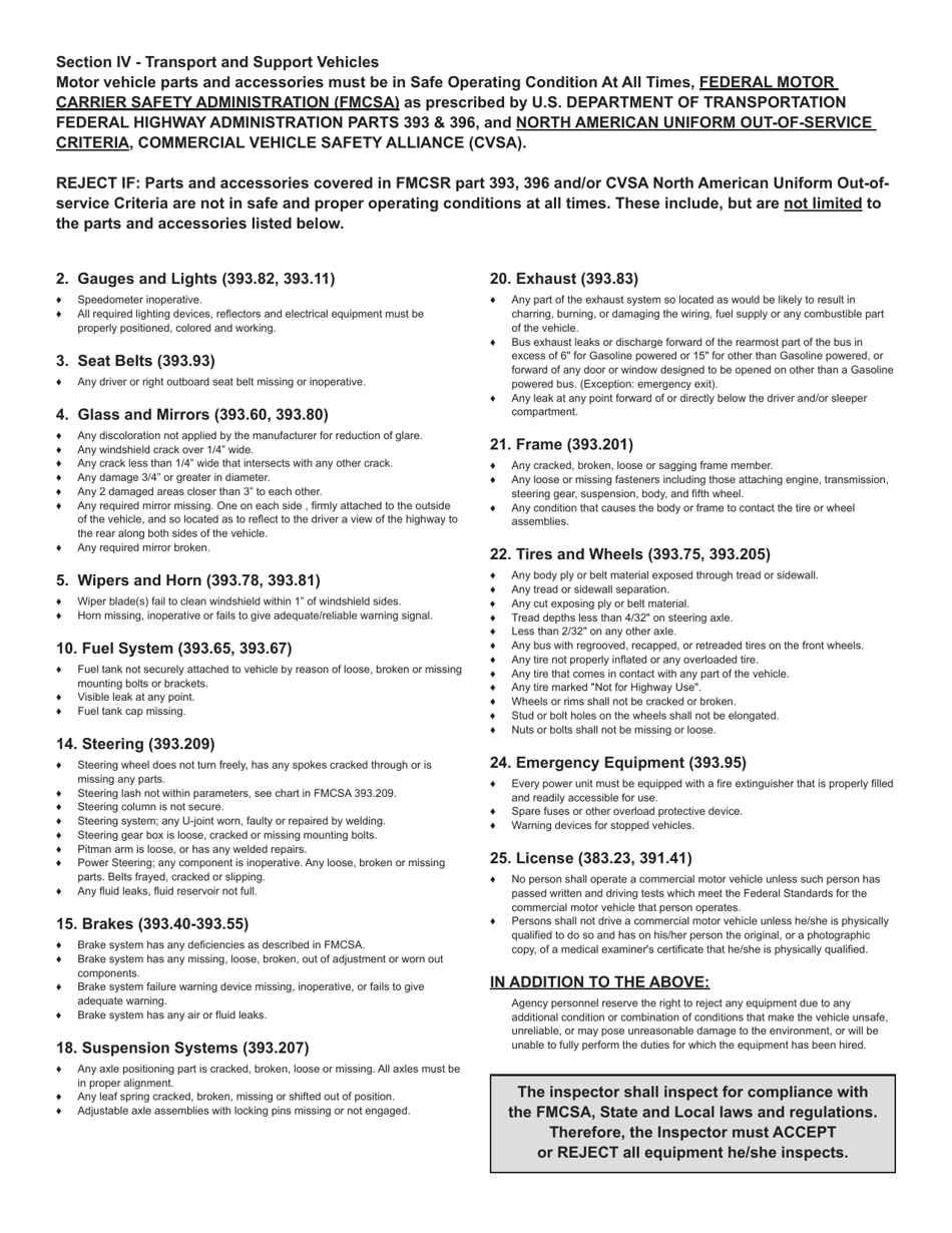 Optional Form 296 Vehicle / Heavy Equipment Pre-use Inspection Checklist, Page 3