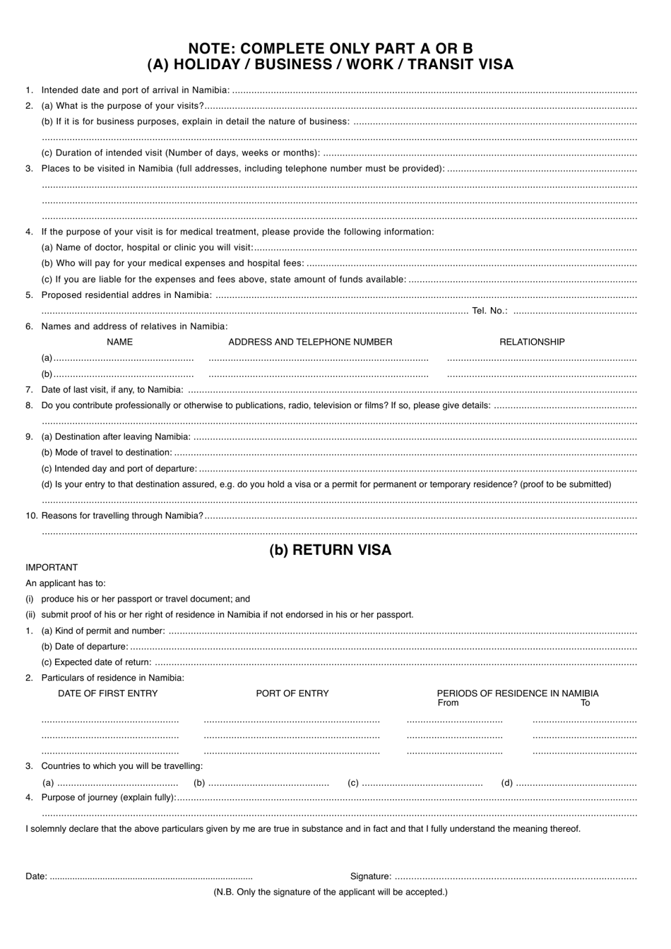 Namibia Namibia Visa Application Form Fill Out Sign Online And Download PDF Templateroller