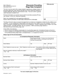 Form ERD-9850 Wisconsin Prevailing Wage Rate Complaint - Wisconsin