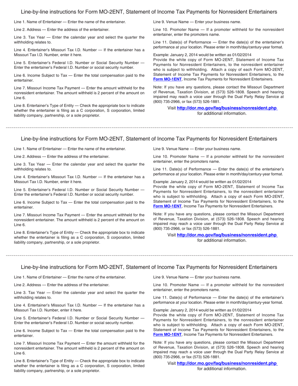 Form MO-2ENT Statement of Income Tax Payments for Nonresident Entertainers - Missouri, Page 2