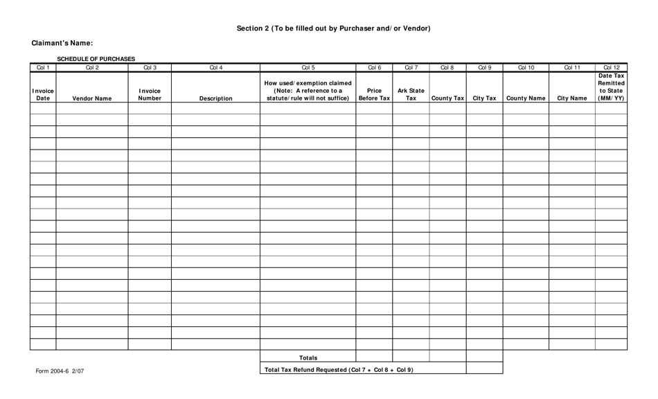 Form 2004-6 Arkansas State and Local Sales / Use Taxes Claim for Refund - Arkansas, Page 4