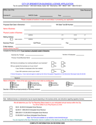 Document preview: Business License Application - City of Bremerton, Washington