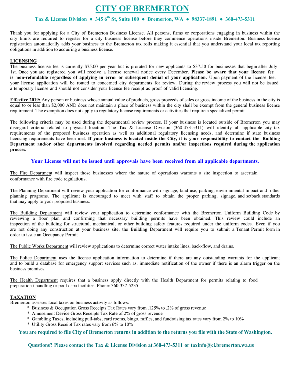 Business License Application - City of Bremerton, Washington, Page 3