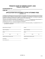 Document preview: GC Form 71.3-A Application for Authority to Pay Attorney Fees - Greene County, Ohio