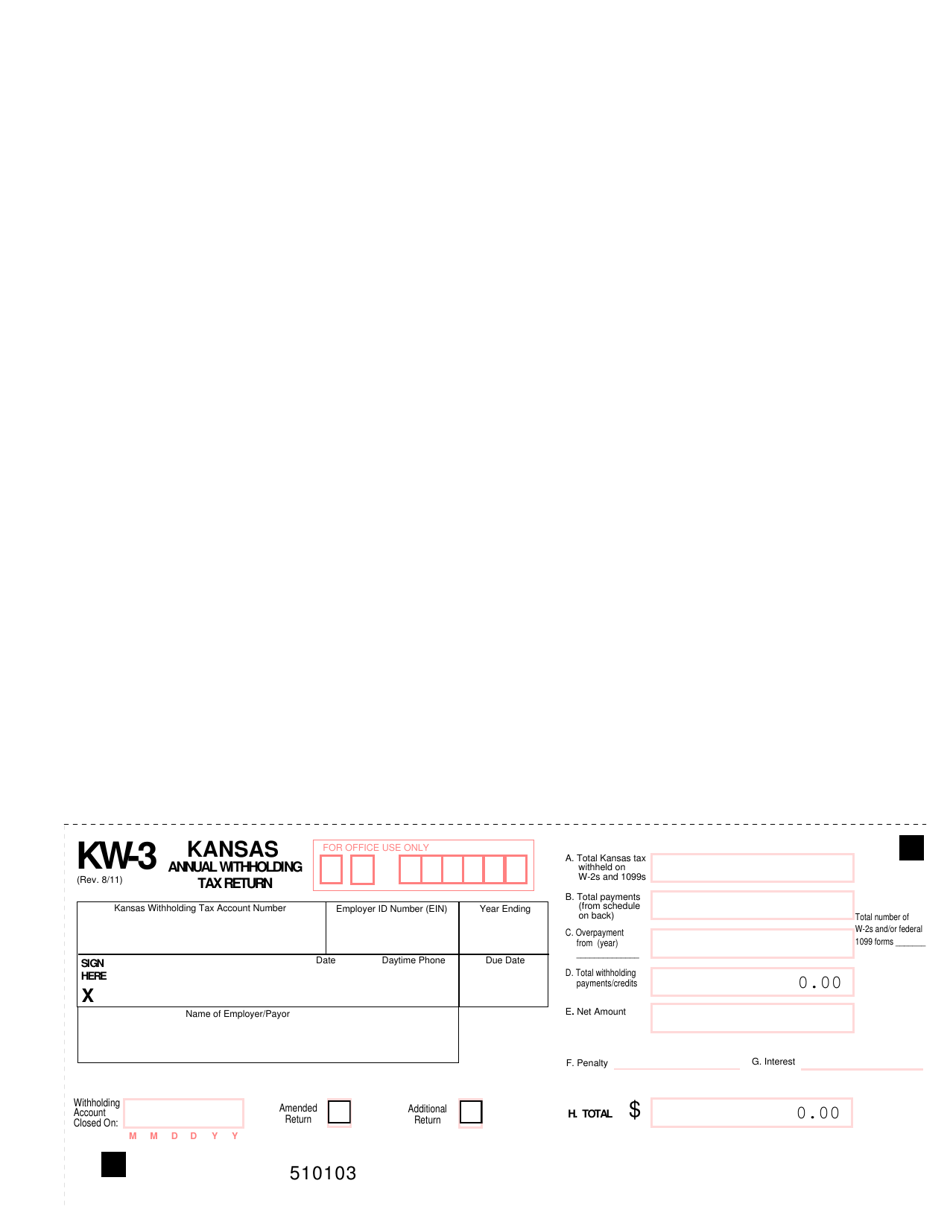 Form KW-3 Kansas Annual Withholding Tax Return - Kansas, Page 1