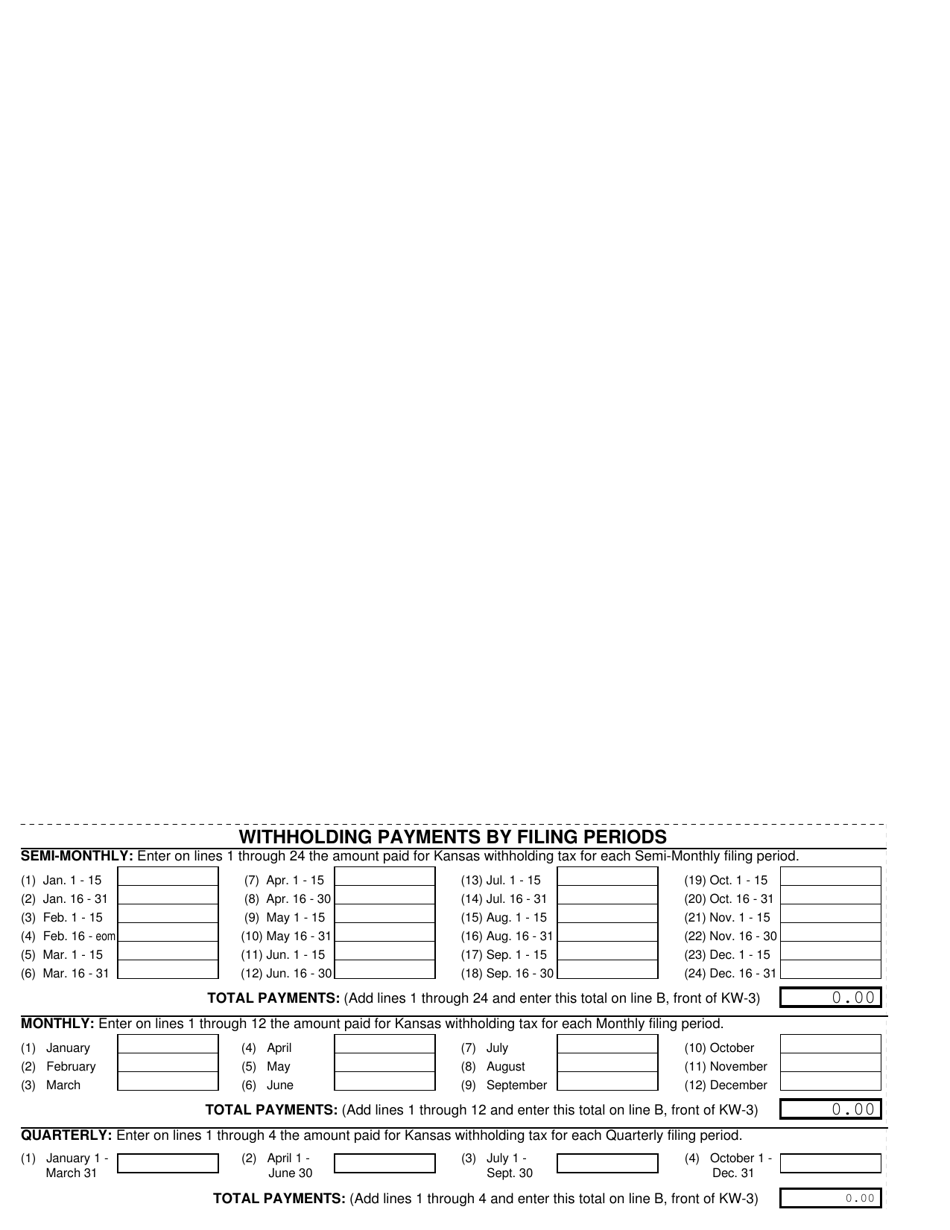 Form KW3 Download Fillable PDF or Fill Online Kansas Annual