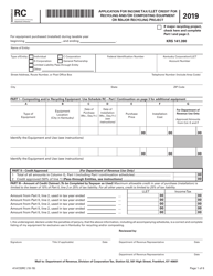 Document preview: Form 41A720RC Schedule RC Application for Income Tax/Llet Credit for Recycling and/or Composting Equipment or Major Recycling Project - Kentucky, 2019