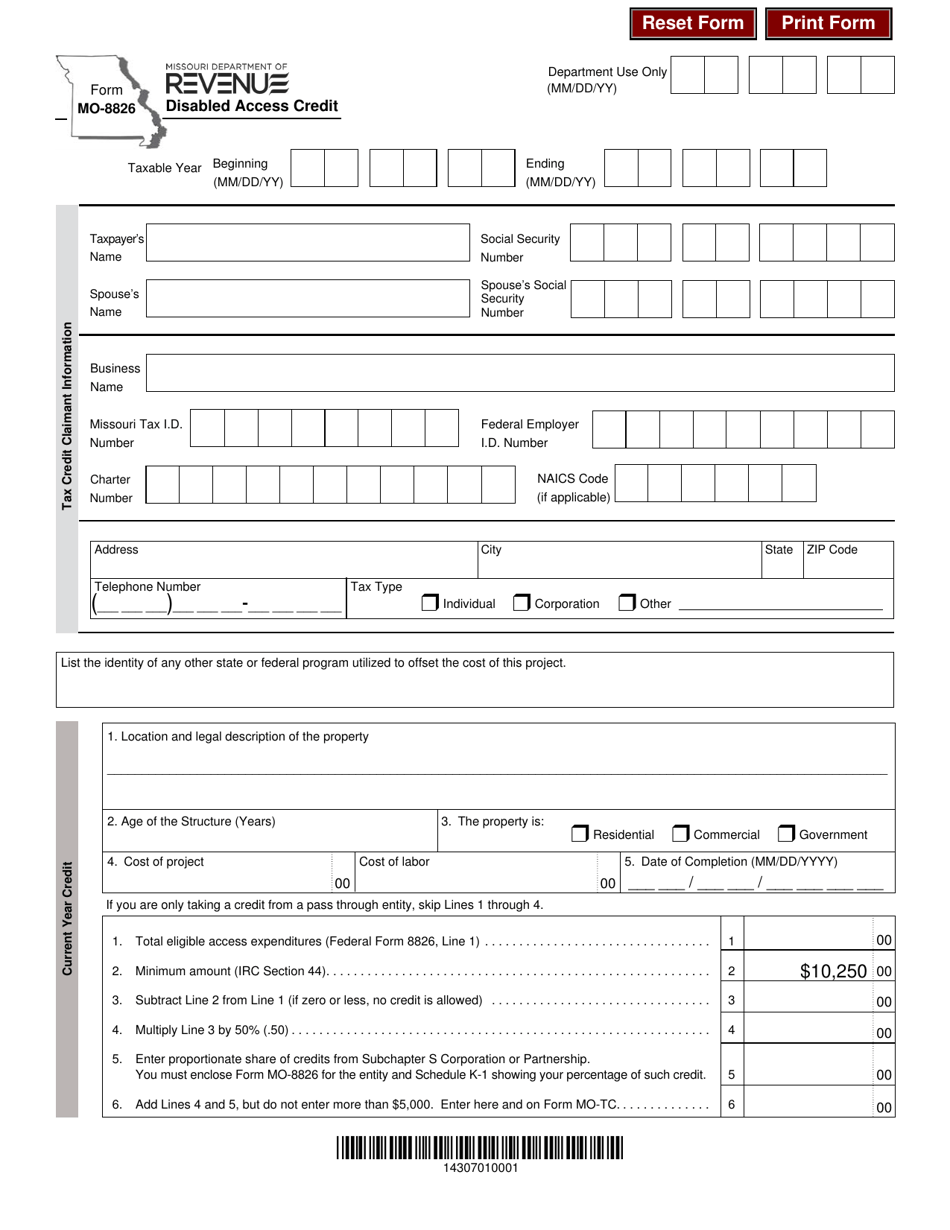 Form MO-8826 Disabled Access Credit - Missouri, Page 1