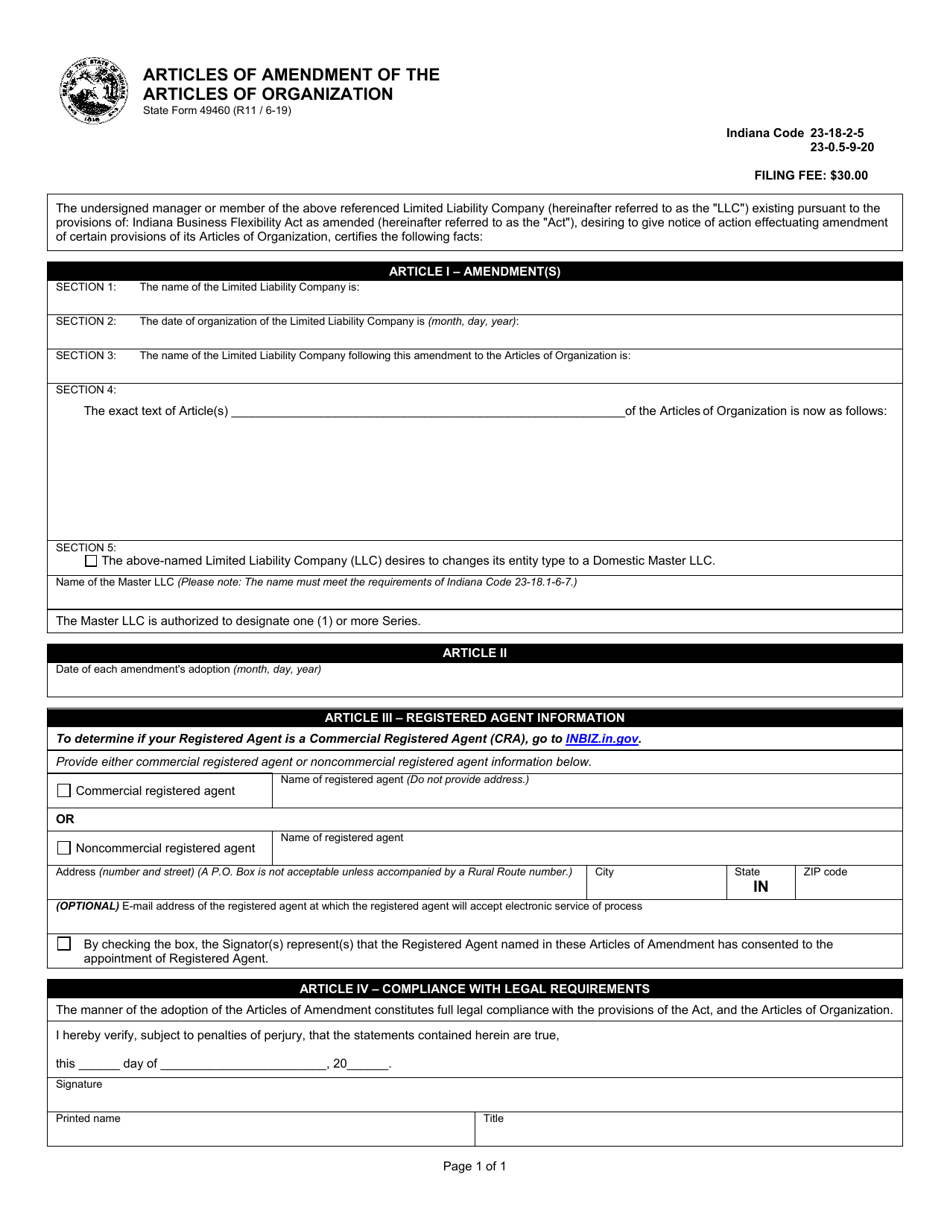 State Form 49460 Articles of Amendment of the Articles of Organization - Indiana, Page 2