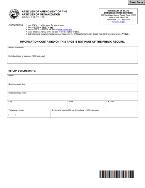 State Form 49460  Printable Pdf