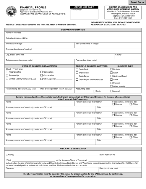 State Form 1349 Financial Profile - Indiana