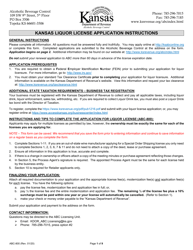 Form ABC-800 Kansas Liquor License Application - Kansas