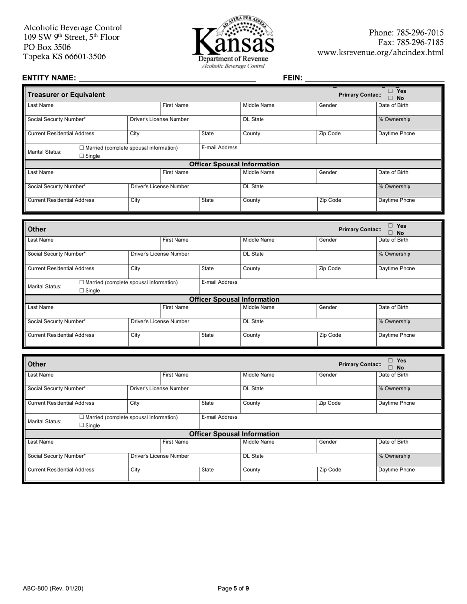 Form ABC-800 Kansas Liquor License Application - Kansas, Page 5