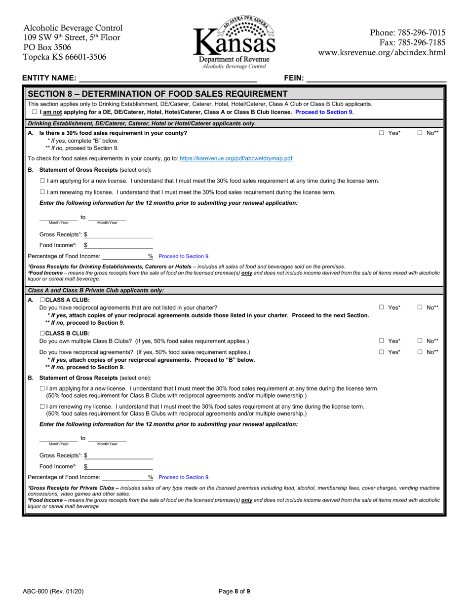 Form ABC-800 Kansas Liquor License Application - Kansas, Page 8