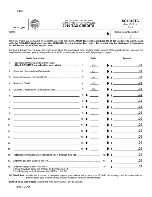 Form SC1040TC Tax Credits - South Carolina, 2019